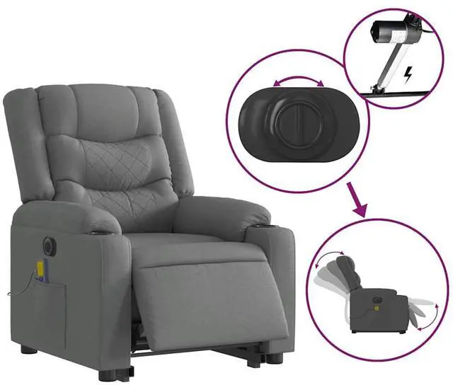 Alt view image 6 of 7 - vidaXL Electric Stand up Massage Recliner Chair Armchair Dark Gray Fabric