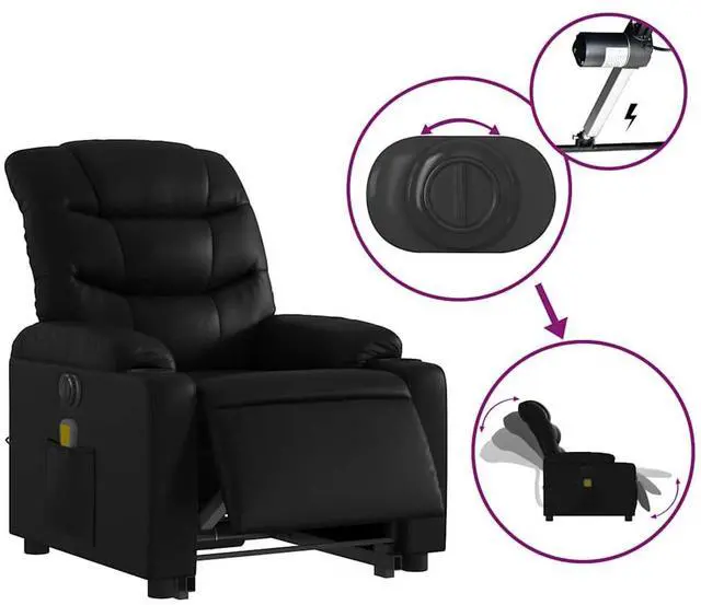 Alt view image 6 of 7 - vidaXL Electric Stand up Massage Recliner Chair Armchair Black Faux Leather