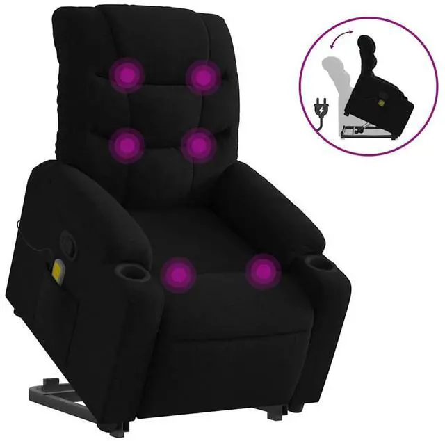 Alt view image 2 of 7 - vidaXL Stand up Massage Recliner Chair Power Lift for Elderly Black Fabric