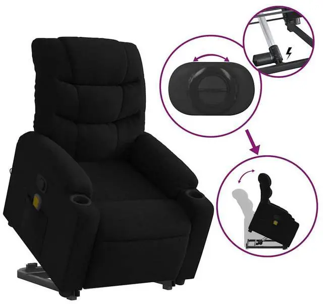 Alt view image 6 of 7 - vidaXL Stand up Massage Recliner Chair Power Lift for Elderly Black Fabric