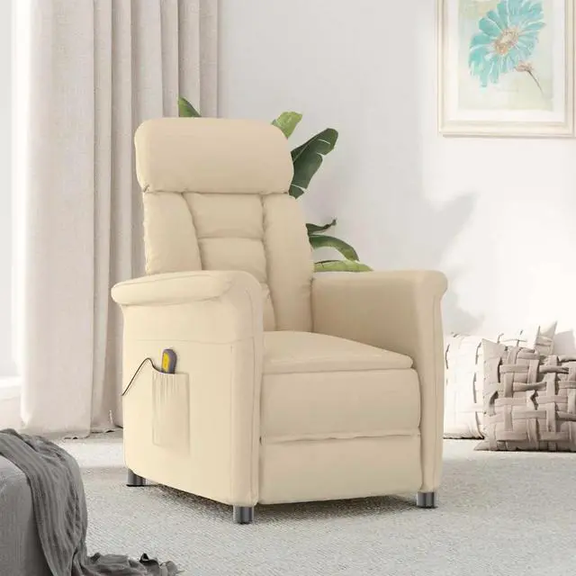Alt view image 2 of 7 - vidaXL Massage Chair Cream 70.5 x 96.5 x 95 cm Fabric and metal