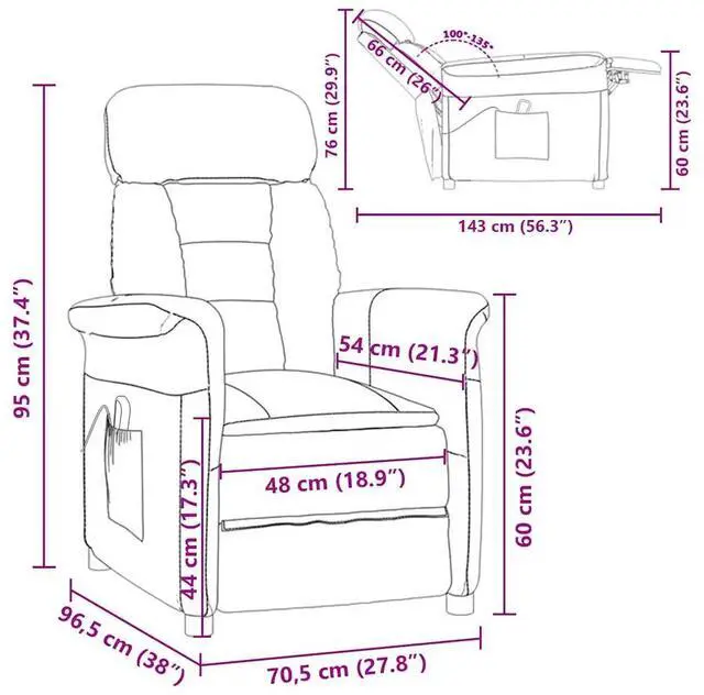 Alt view image 4 of 7 - vidaXL Massage Chair Cream 70.5 x 96.5 x 95 cm Fabric and metal