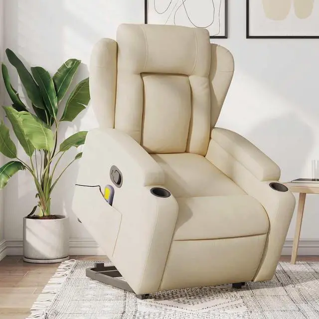 Main image of vidaXL Stand up Massage Recliner Chair Power Lift Wingback Armchair Cream Fabric