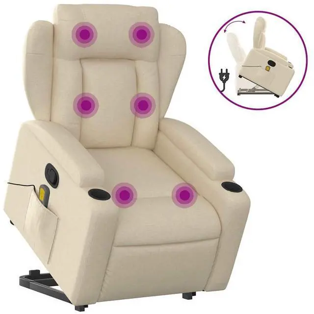 Alt view image 2 of 7 - vidaXL Stand up Massage Recliner Chair Power Lift Wingback Armchair Cream Fabric
