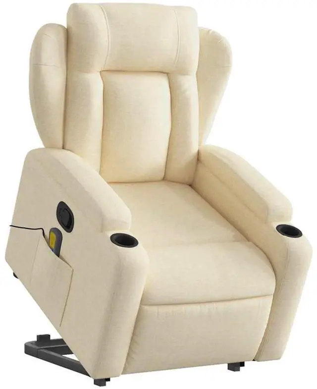 Alt view image 3 of 7 - vidaXL Stand up Massage Recliner Chair Power Lift Wingback Armchair Cream Fabric