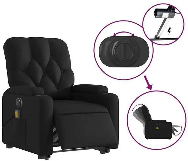 Alt view image 6 of 7 - vidaXL Electric Stand up Massage Recliner Chair Armchair Black Faux Leather