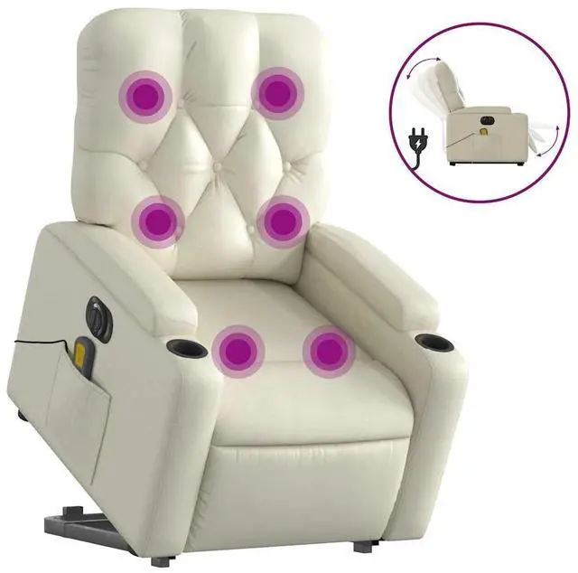 Alt view image 2 of 7 - vidaXL Electric Stand up Massage Recliner Chair Armchair Cream Faux Leather