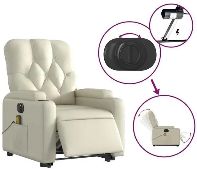 Alt view image 6 of 7 - vidaXL Electric Stand up Massage Recliner Chair Armchair Cream Faux Leather
