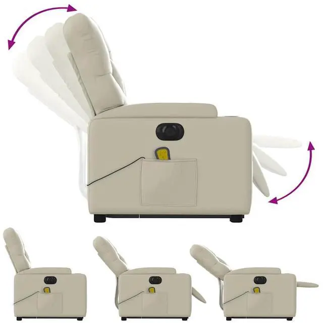Alt view image 7 of 7 - vidaXL Electric Stand up Massage Recliner Chair Armchair Cream Faux Leather