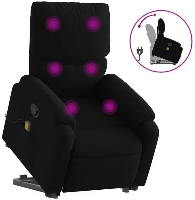 Alt view image 7 of 7 - vidaXL Stand up Massage Recliner Chair Power Lift Wingback Armchair Black Fabric