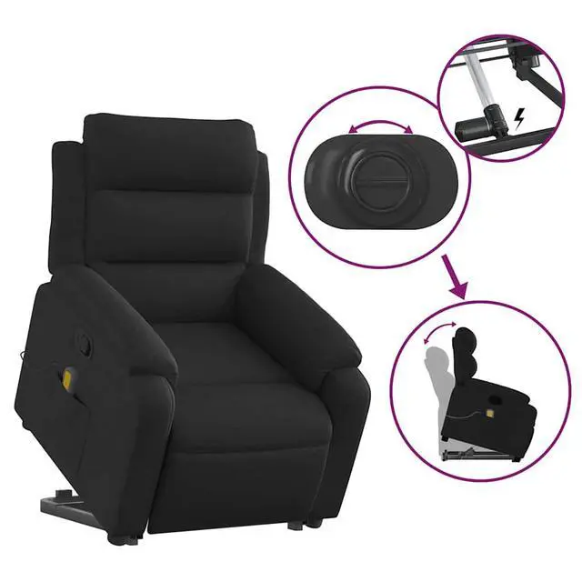 Alt view image 6 of 7 - vidaXL Stand up Massage Recliner Chair Power Lift Wingback Armchair Black Fabric