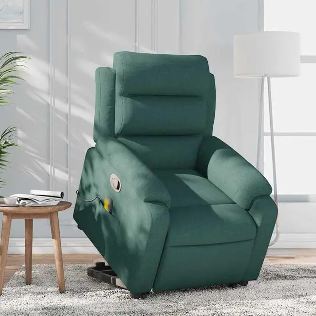 Main image of vidaXL Stand up Massage Recliner Chair Power Lift Armchair Dark Green Fabric