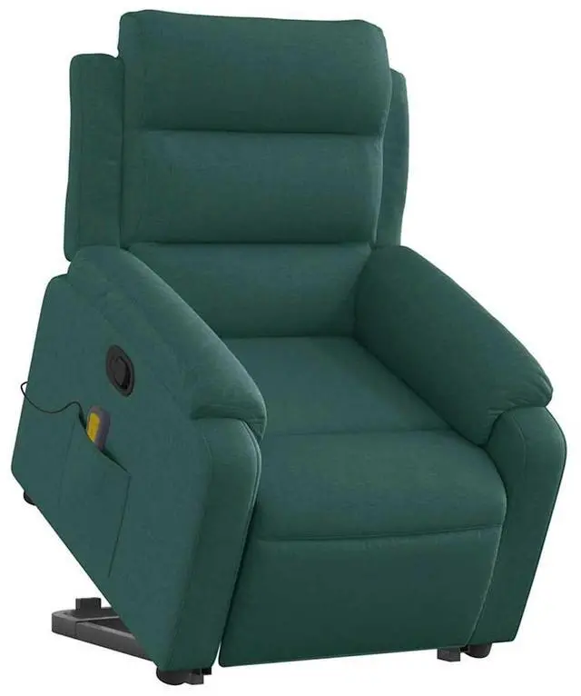 Alt view image 3 of 6 - vidaXL Stand up Massage Recliner Chair Power Lift Armchair Dark Green Fabric