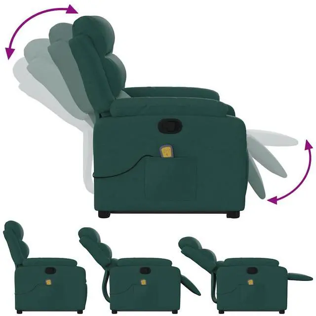 Alt view image 6 of 6 - vidaXL Stand up Massage Recliner Chair Power Lift Armchair Dark Green Fabric
