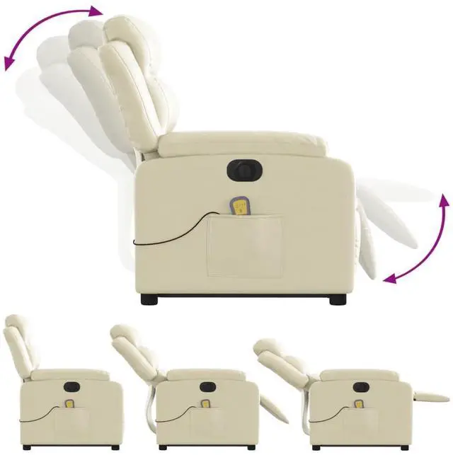 Alt view image 6 of 7 - vidaXL Electric Stand up Massage Recliner Chair Armchair Cream Faux Leather