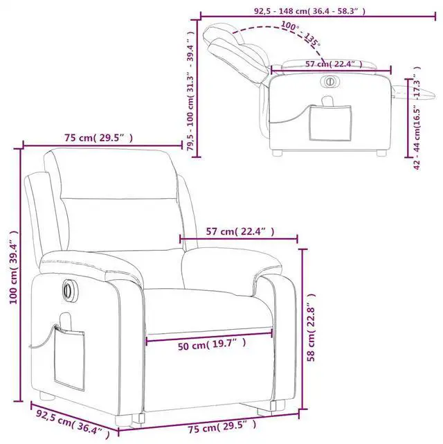 Alt view image 4 of 7 - vidaXL Electric Stand up Massage Recliner Chair Armchair Cream Faux Leather