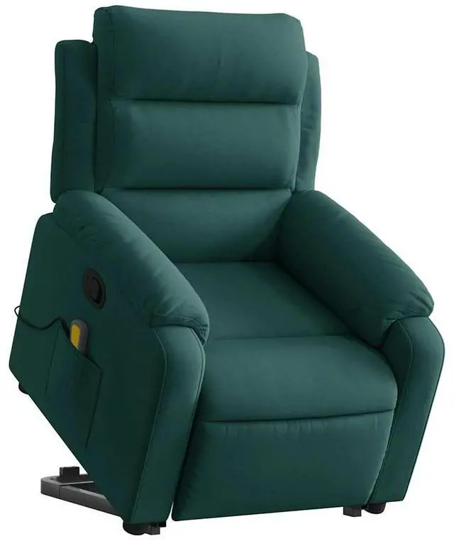 Alt view image 3 of 7 - vidaXL Stand up Massage Recliner Chair Power Lift Armchair Dark Green Velvet