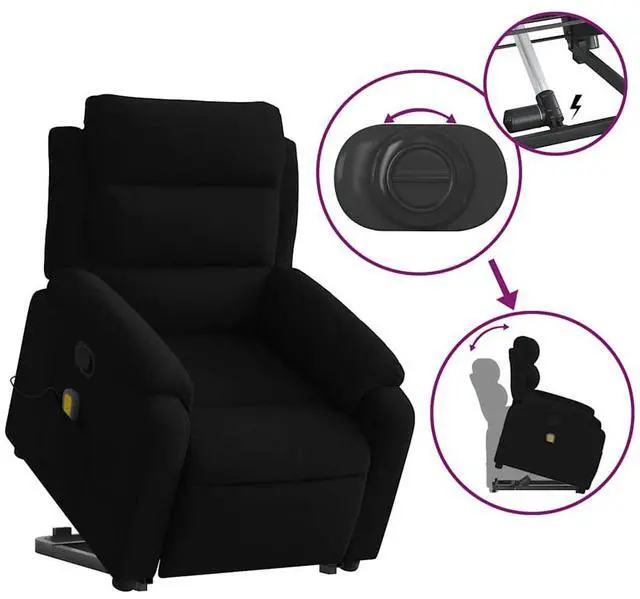 Alt view image 6 of 7 - vidaXL Stand up Massage Recliner Chair Power Lift Wingback Armchair Black Velvet