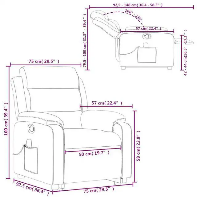 Alt view image 4 of 7 - vidaXL Stand up Massage Recliner Chair Power Lift Armchair Dark Green Velvet