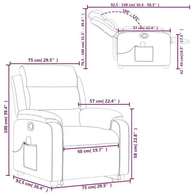 Alt view image 4 of 7 - vidaXL Stand up Massage Recliner Chair Power Lift Wingback Armchair Black Velvet