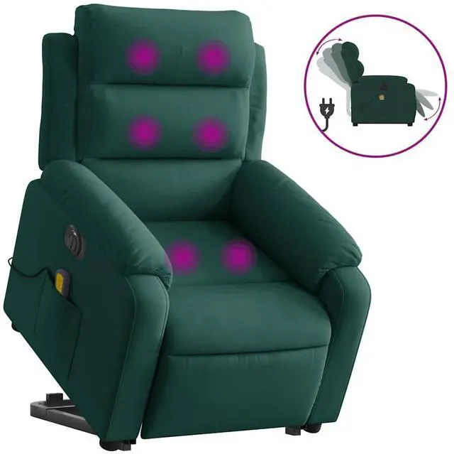 Alt view image 2 of 7 - vidaXL Electric Stand up Massage Recliner Chair Armchair Dark Green Velvet