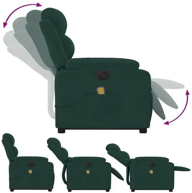 Alt view image 7 of 7 - vidaXL Electric Stand up Massage Recliner Chair Armchair Dark Green Velvet