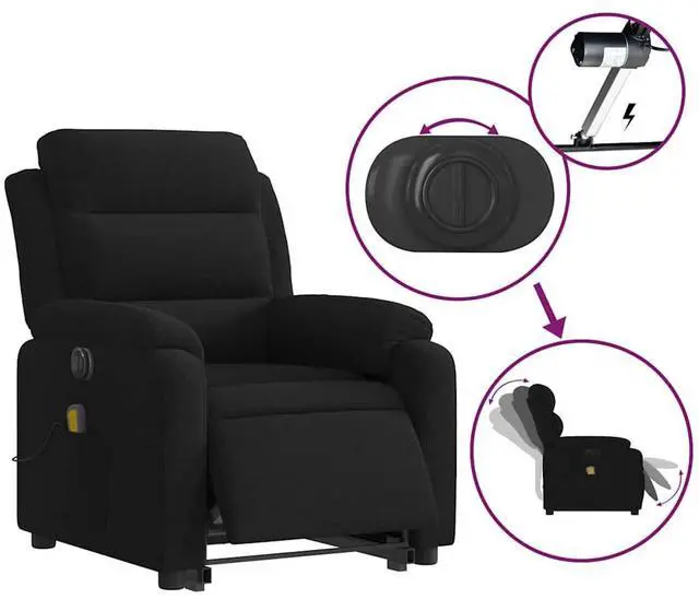 Alt view image 6 of 7 - vidaXL Electric Stand up Massage Recliner Chair Power Lift Armchair Black Velvet