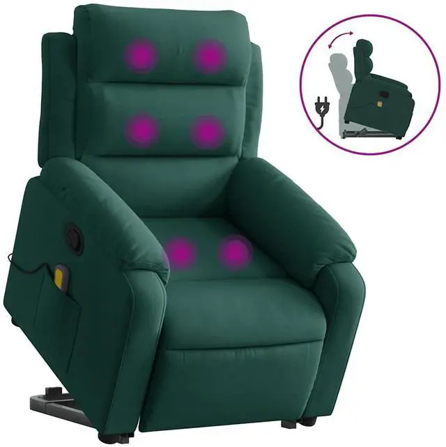 Alt view image 2 of 7 - vidaXL Stand up Massage Recliner Chair Power Lift Armchair Dark Green Velvet