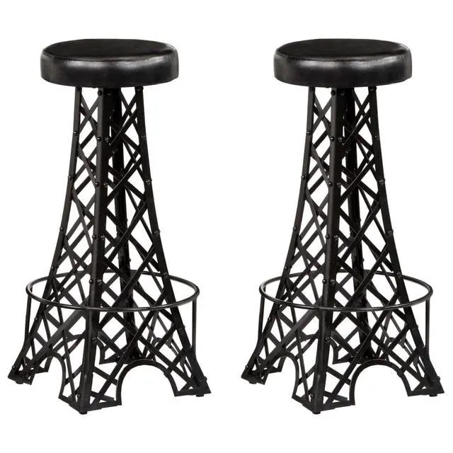 Alt view image 6 of 12 - vidaXL Bar Stools 2 pcs Real Leather