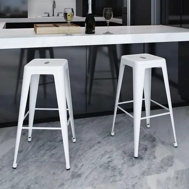 Alt view image 10 of 13 - vidaXL Bar Stools 2 pcs White Steel