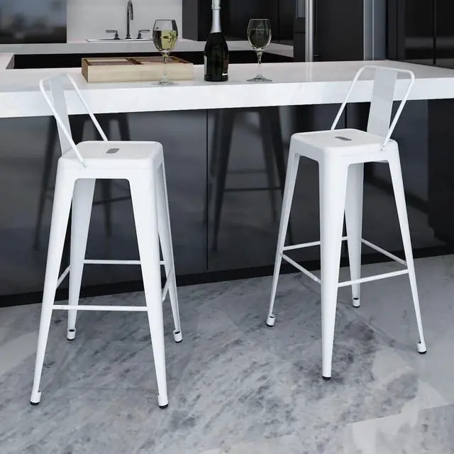 Alt view image 9 of 12 - vidaXL Bar Stools 2 pcs White Steel