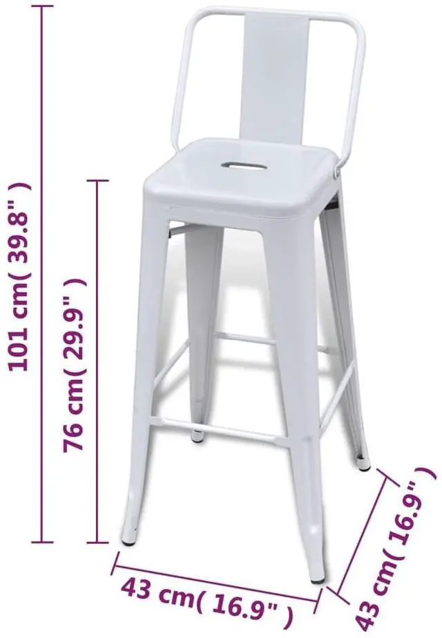 Alt view image 12 of 12 - vidaXL Bar Stools 2 pcs White Steel