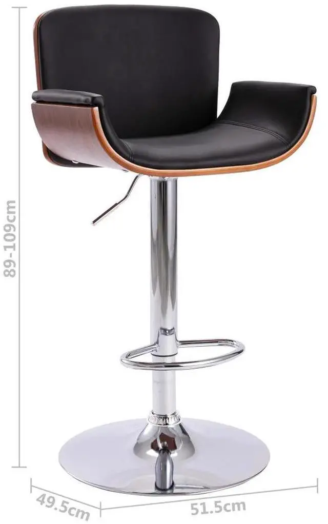 Alt view image 4 of 7 - vidaXL Bar Stool Counter Chair with Footrest for Dining Room Black Faux Leather