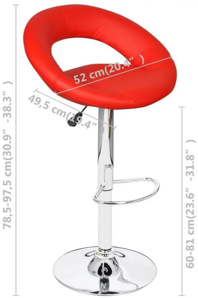 Alt view image 15 of 18 - vidaXL Bar Stools 2 pcs Red Faux Leather