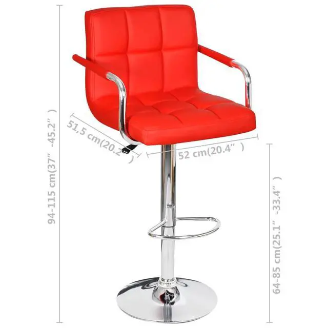 Alt view image 14 of 17 - vidaXL Bar Stools 2 pcs Red Faux Leather