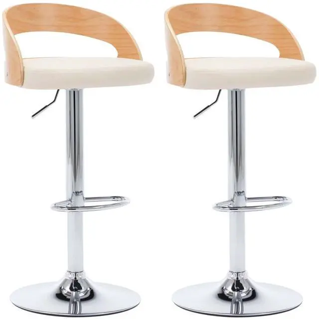 Alt view image 2 of 6 - vidaXL Bar Stools Swivel Counter Chair 2 Pcs Cream Faux Leather and Bentwood