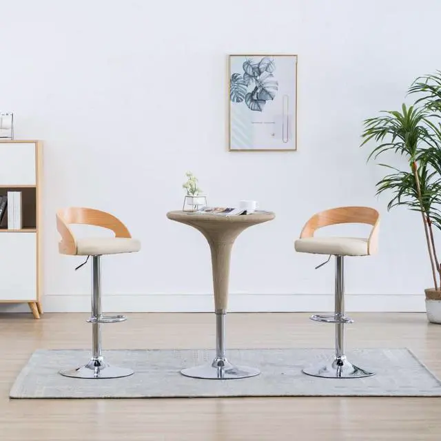 Main image of vidaXL Bar Stools Swivel Counter Chair 2 Pcs Cream Faux Leather and Bentwood