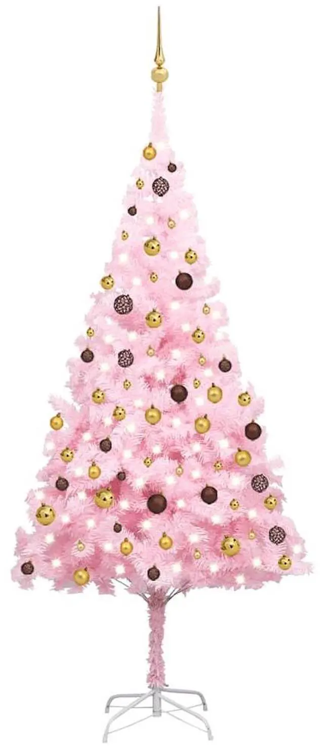 Alt view image 6 of 7 - vidaXL Artificial Pre-lit Christmas Tree with Ball Set Xmas Tree Pink PVC
