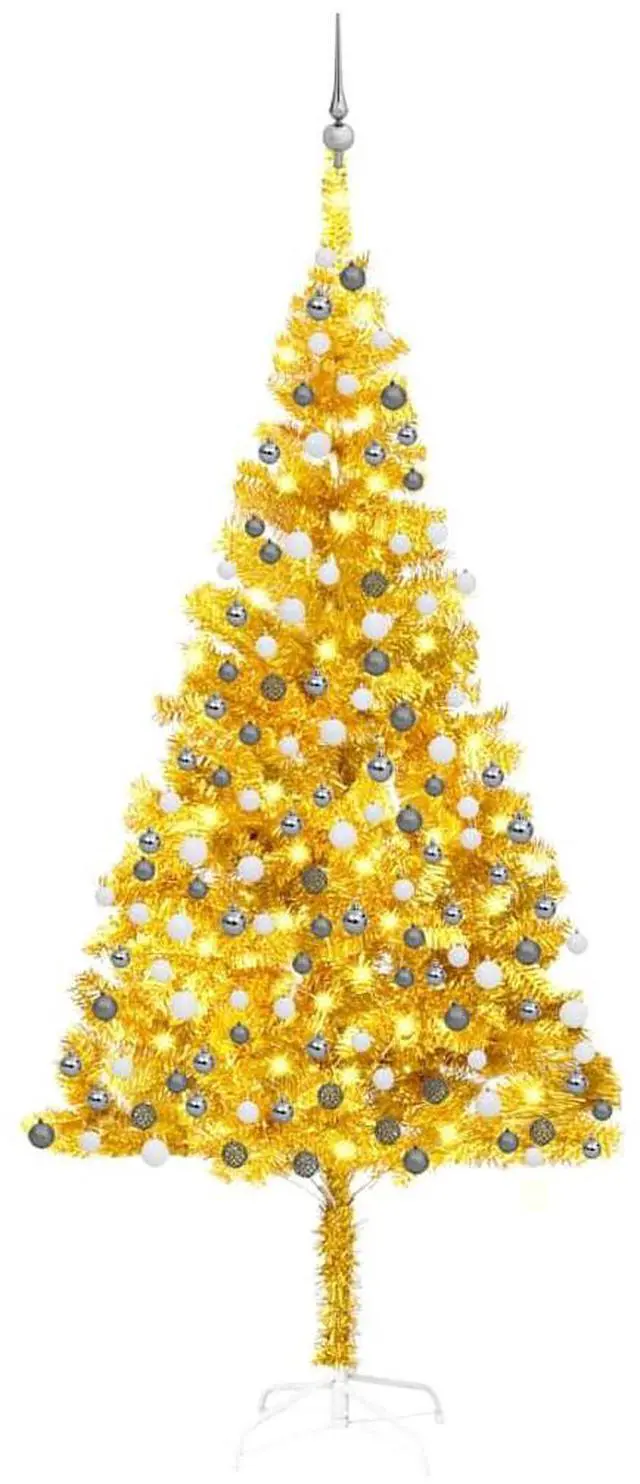 Alt view image 6 of 7 - vidaXL Artificial Pre-lit Christmas Tree with Ball Set Xmas Tree Gold PET