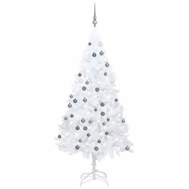 Alt view image 6 of 7 - vidaXL Artificial Pre-lit Christmas Tree with Ball Set Xmas Tree White PVC