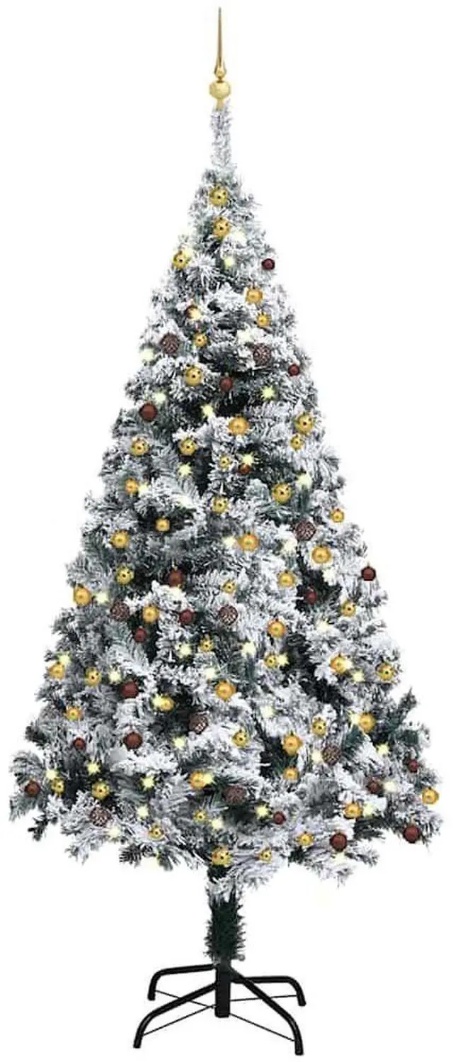 Alt view image 6 of 7 - vidaXL Artificial Pre-lit Christmas Tree with Ball Set Xmas Tree Green PVC
