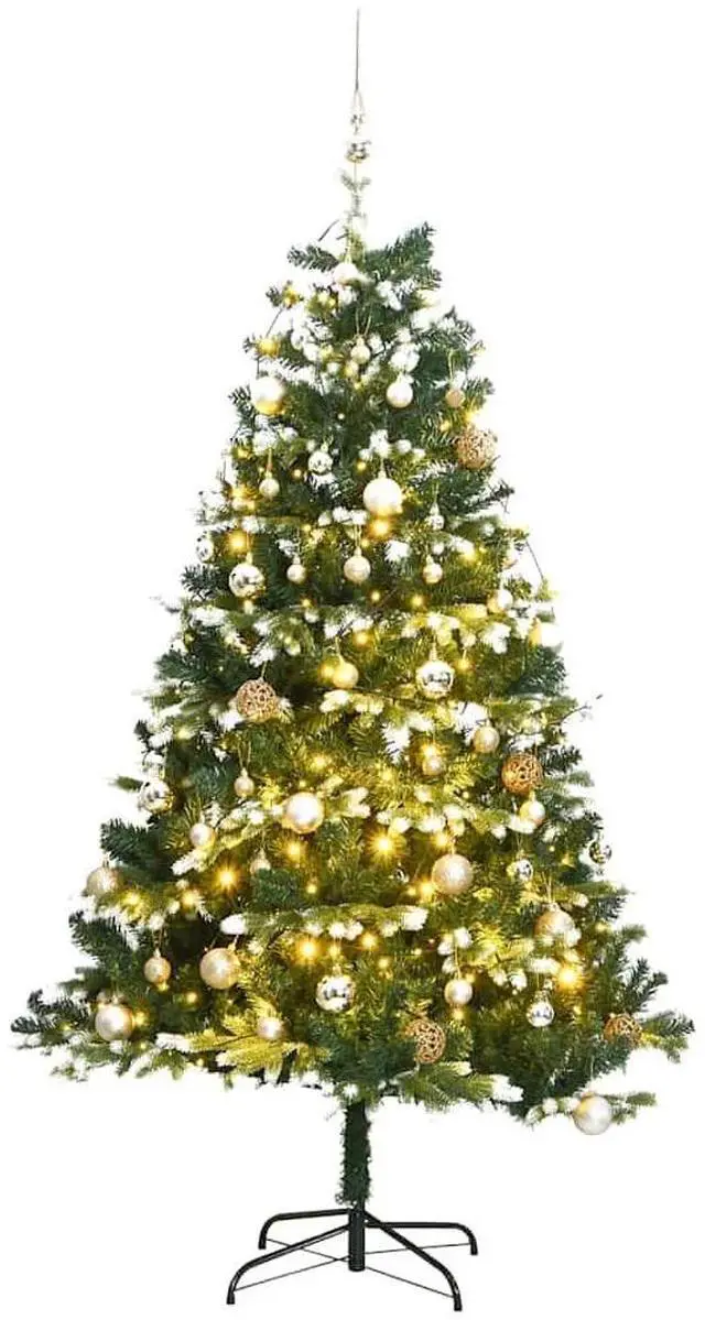 Alt view image 6 of 7 - vidaXL Artificial Hinged Christmas Tree 300 LEDs and Ball Set Xmas Decoration