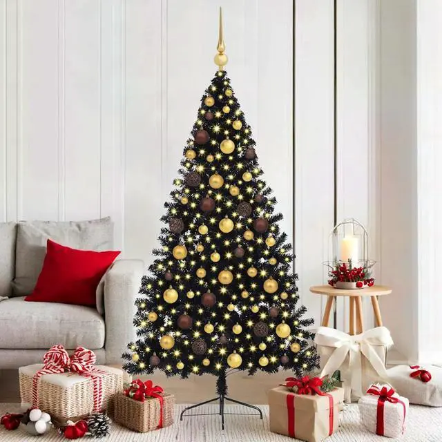 Main image of vidaXL Artificial Pre-lit Christmas Tree with 300 LEDs Black 70.9" PVC
