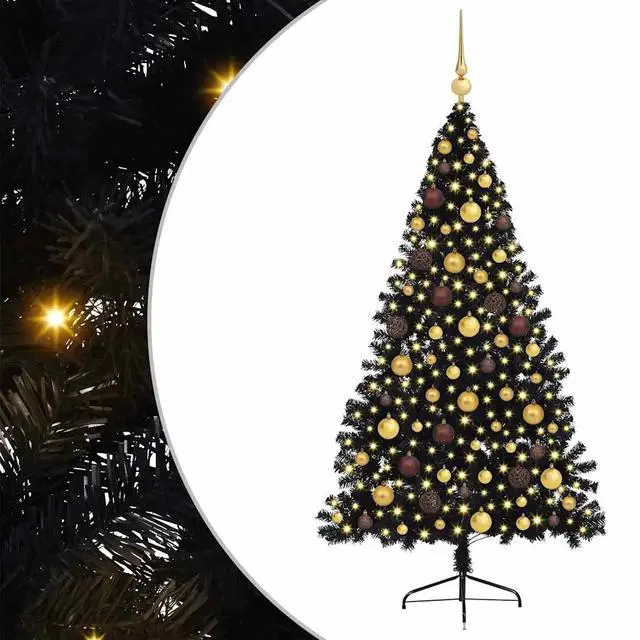 Alt view image 2 of 7 - vidaXL Artificial Pre-lit Christmas Tree with 300 LEDs Black 70.9" PVC