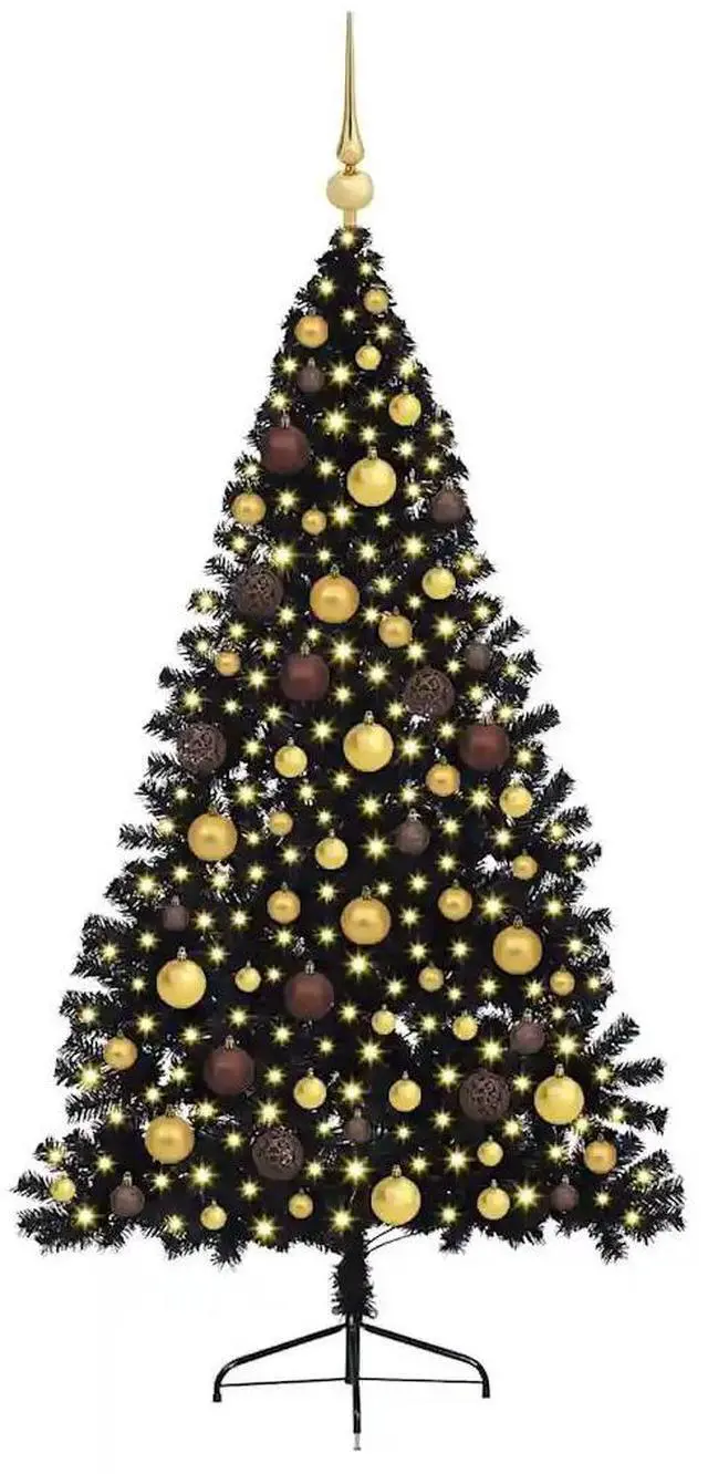Alt view image 3 of 7 - vidaXL Artificial Pre-lit Christmas Tree with 300 LEDs Black 70.9" PVC