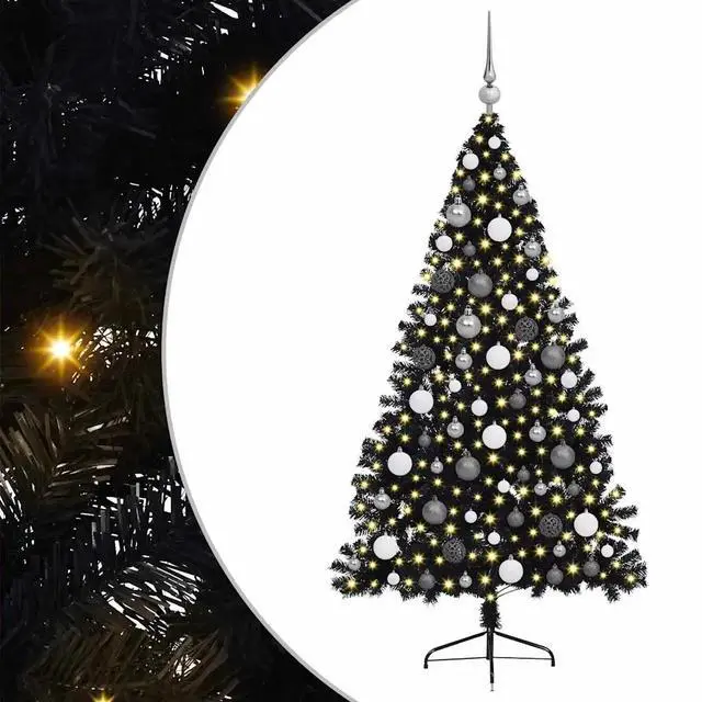 Alt view image 2 of 7 - vidaXL Artificial Pre-lit Christmas Tree with 300 LEDs Black 70.9" PVC