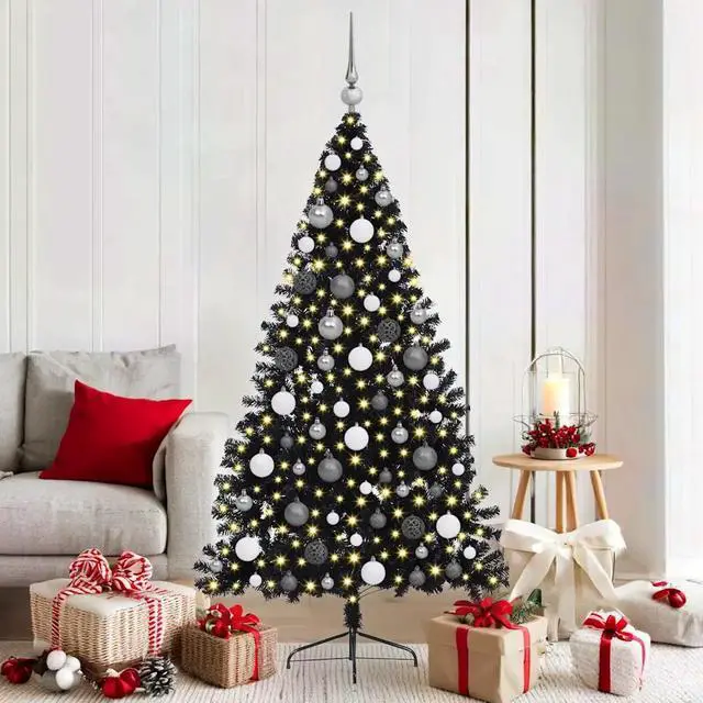 Main image of vidaXL Artificial Pre-lit Christmas Tree with 300 LEDs Black 70.9" PVC