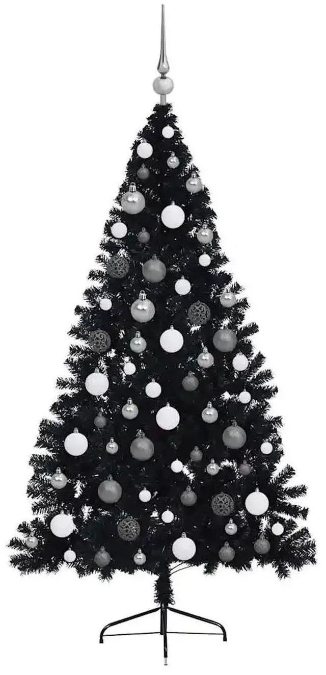 Alt view image 5 of 7 - vidaXL Artificial Pre-lit Christmas Tree with 300 LEDs Black 70.9" PVC