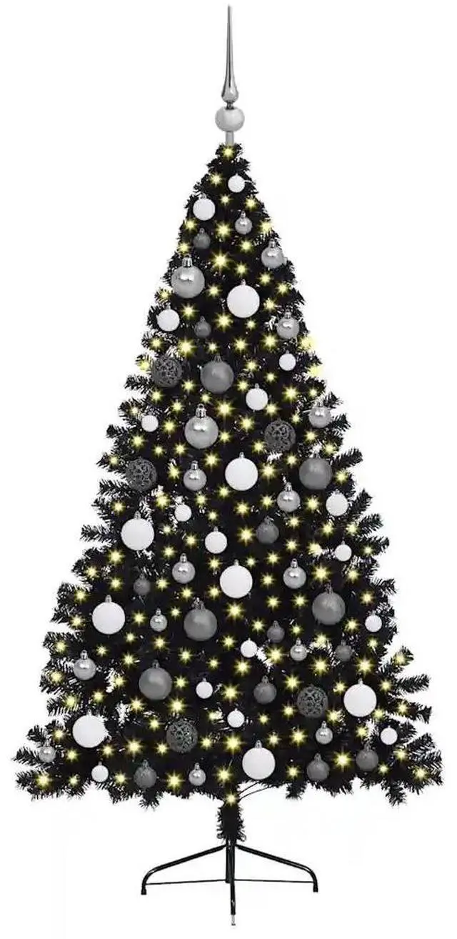 Alt view image 3 of 7 - vidaXL Artificial Pre-lit Christmas Tree with 300 LEDs Black 70.9" PVC
