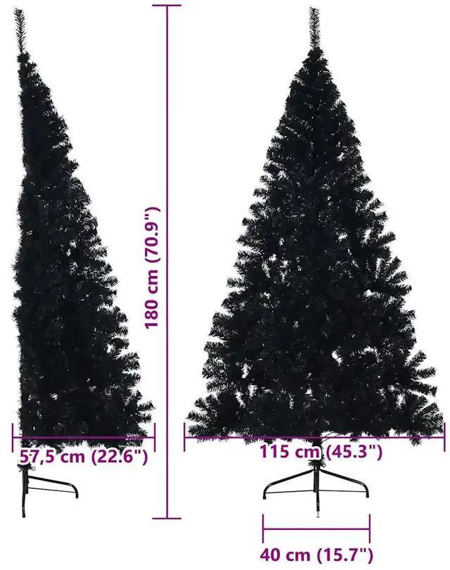 Alt view image 4 of 7 - vidaXL Artificial Pre-lit Christmas Tree with 300 LEDs Black 70.9" PVC